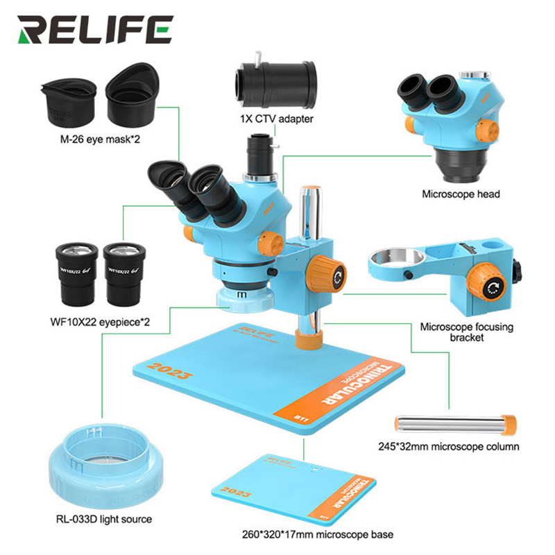 Electronics Repair Microscope - RELIFE RL-M5T-B11 0.7-5.0 Continuous Zoom Trinocular